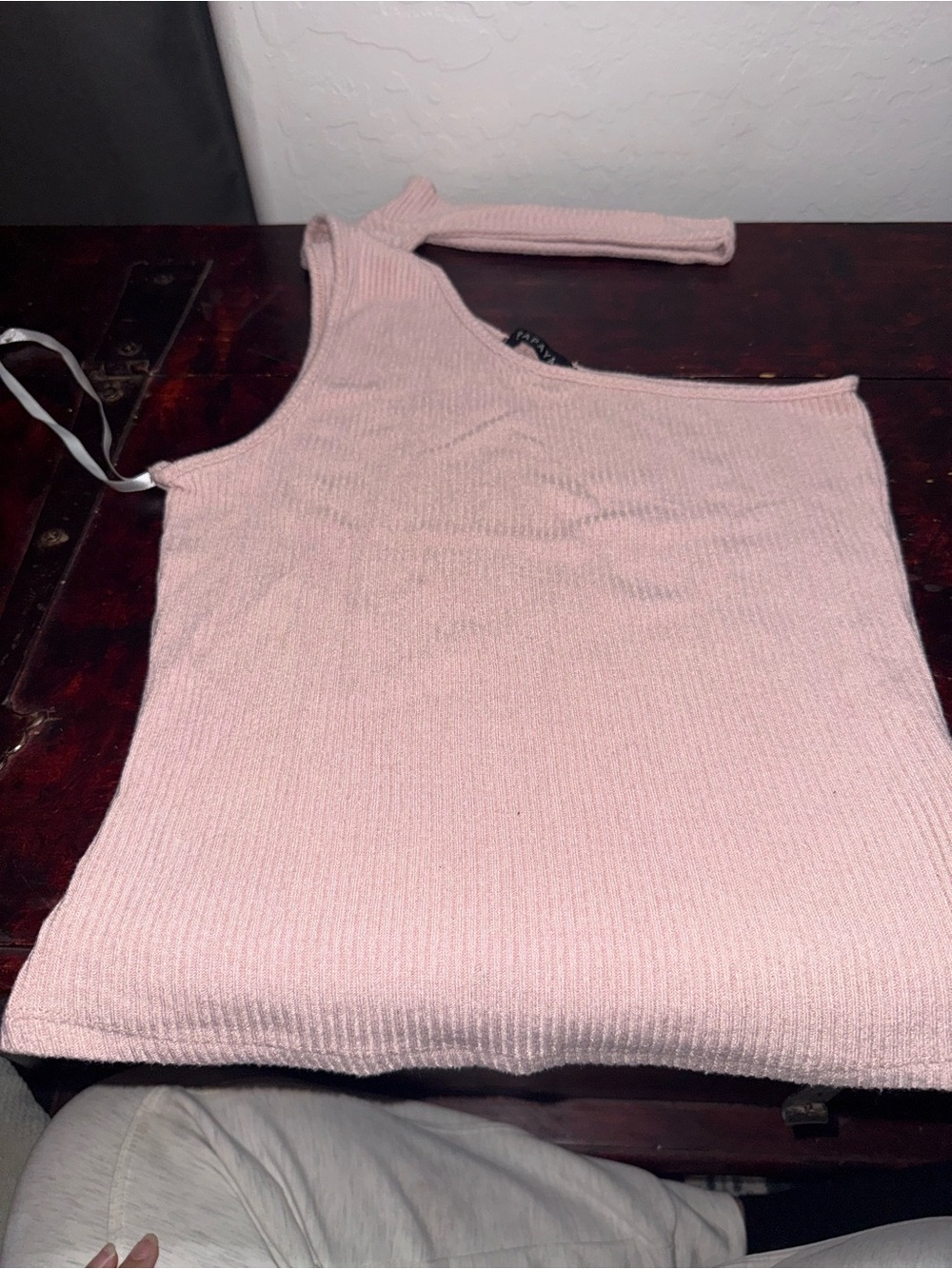 Papaya Blush One-Shoulder Ribbed Tank Top